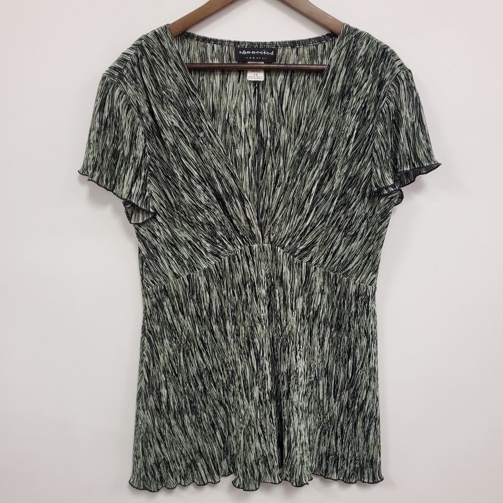 Connected Apparel Womens Y2K Fairy Grunge Crinkle Babydoll‎ Top Size 14 Green